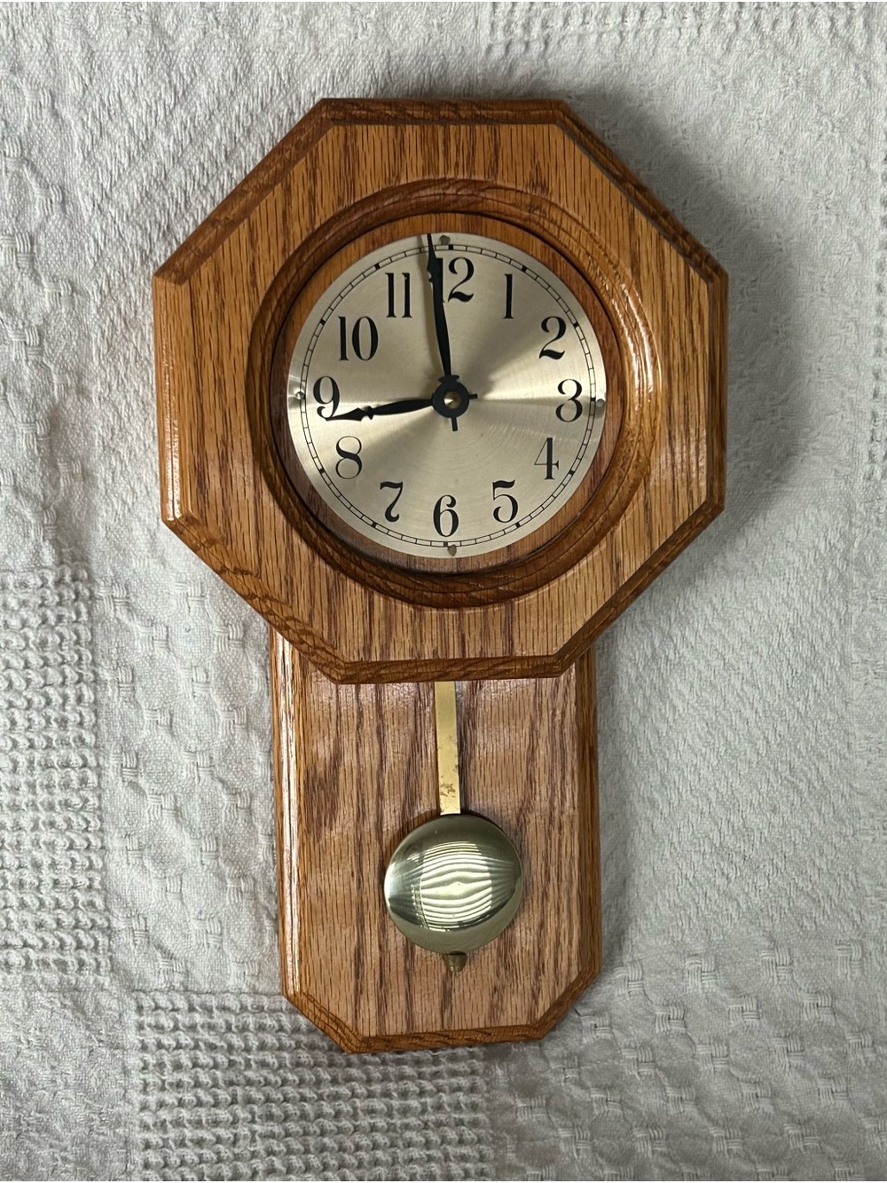 Wooden Wall Clock with Brass Dial - Oak Finish